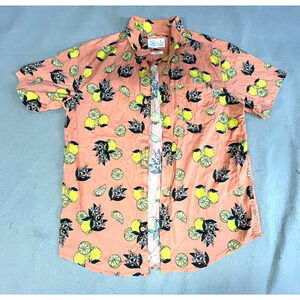 Hurley Shirt Small Button Up Short Sleeve Lemon Floral Novelty orange stretch